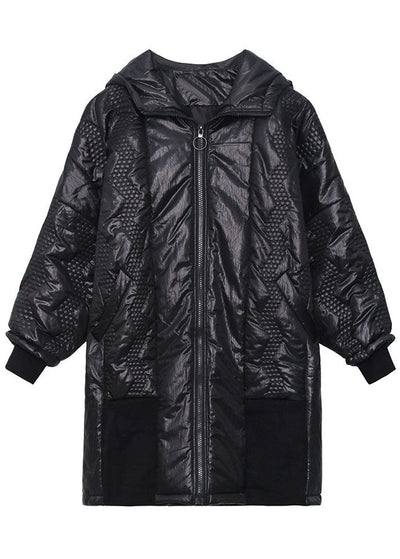 Street Black hooded zippered Pockets Winter coats