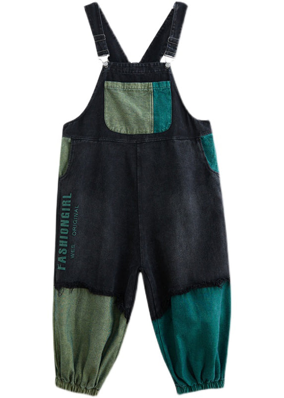 Streetwear Black Asymmetrical Pocket Cotton denim Jumpsuit Spring