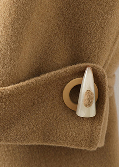 Style Camel Peter Pan Collar Button Woolen Coats Fall