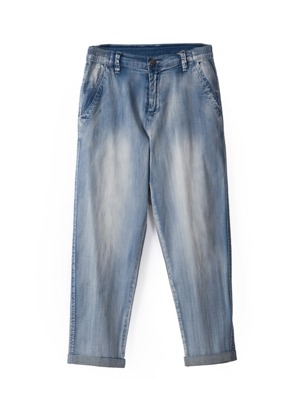 Style Light Blue Pockets denim straight pants Spring