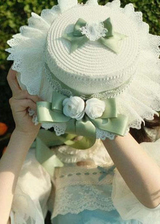 Style Light Green Lace Bow Floral Straw Woven Sun Hat