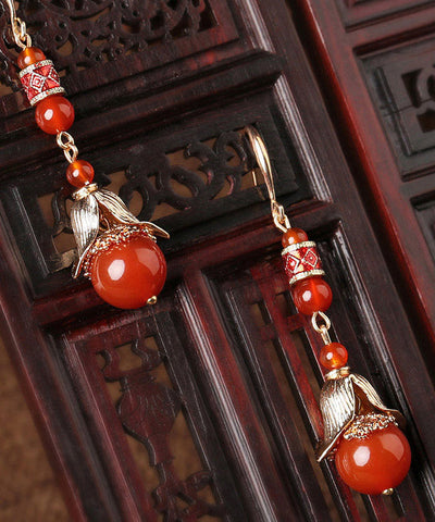 Style Red Copper Agate Cloisonne Drop Earrings