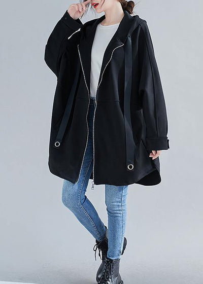 Style hooded zippered Plus Size coats women blouses black oversized outwears
