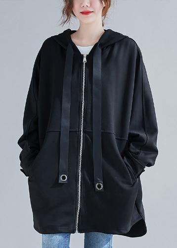 Style hooded zippered Plus Size coats women blouses black oversized outwears