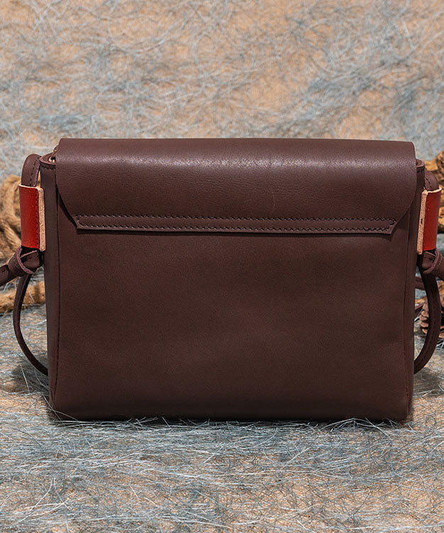 Stylish  Brown Versatile Paitings Calf Leather Satchel Handbag