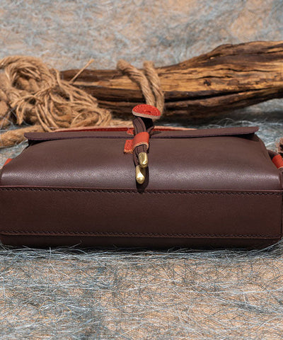 Stylish  Brown Versatile Paitings Calf Leather Satchel Handbag