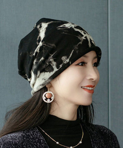 Stylish Black Tie Dye Print Cotton Bonnie Hat