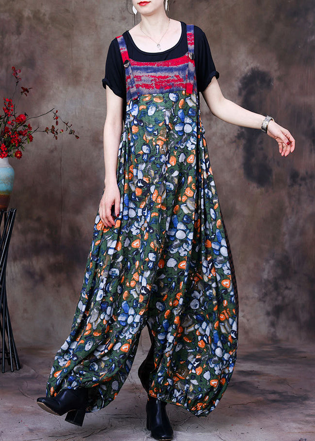 Stylish Green Patchwork Plaid Print Linen Overalls Jumpsuit And Cotton Tanks Two Piece Set Summer