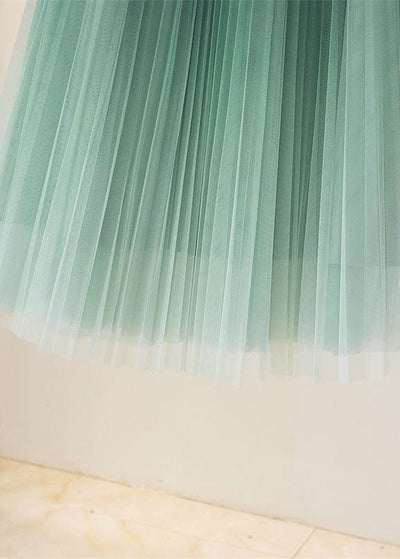 Stylish Light Green Wrinkled Elastic Waist Tulle Skirts Spring