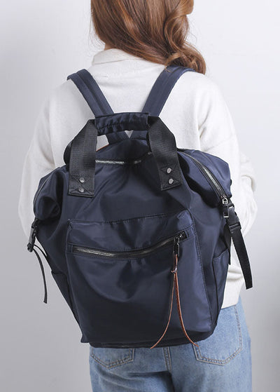 Stylish Navy Zipper Shoulder Bag Cotton Backpack Bag