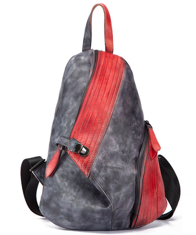 Stylish Red Black Patchwork Calf Leather Backpack Bag