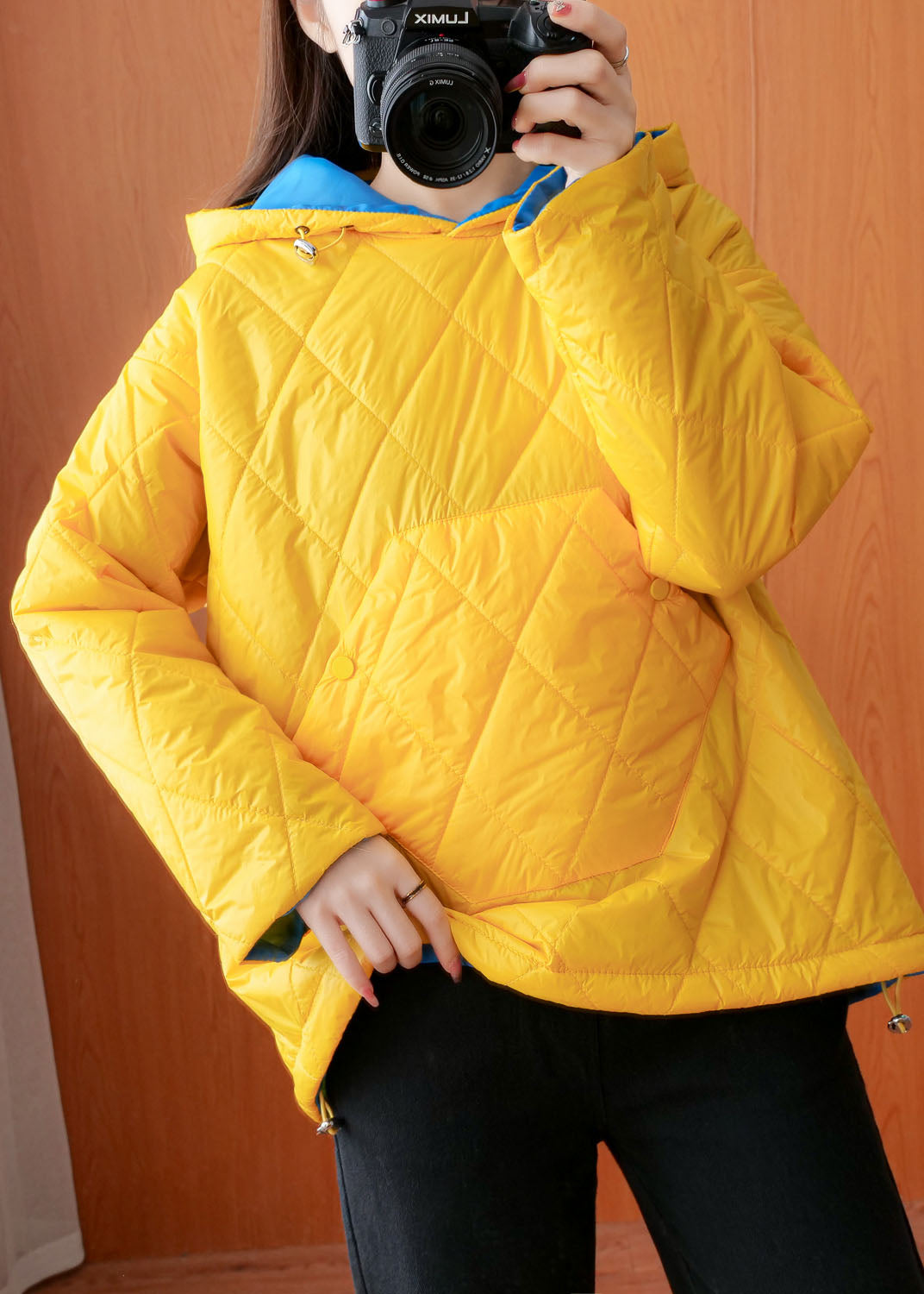 Stylish Yellow Hooded Pockets Fine Cotton Filled Pullover Winter Coat