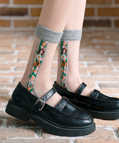 Summer Thin Transparent Retro Embroidery Mid Length Socks