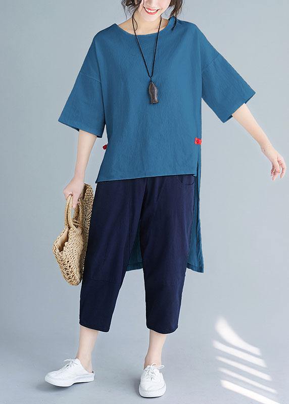 Summer loose large size solid color wild five-point sleeve red shirt harem pants suit