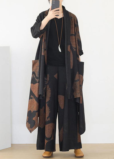 Thin woolen material suit women's winter large size loose and thin temperament long wide-leg pants