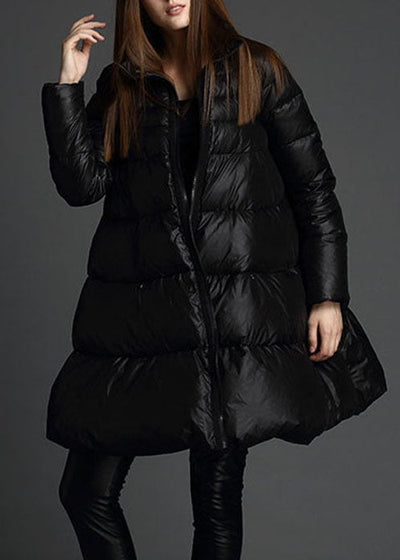 Trendy Black Stand Collar zippered fashion Winter Duck Down Coat
