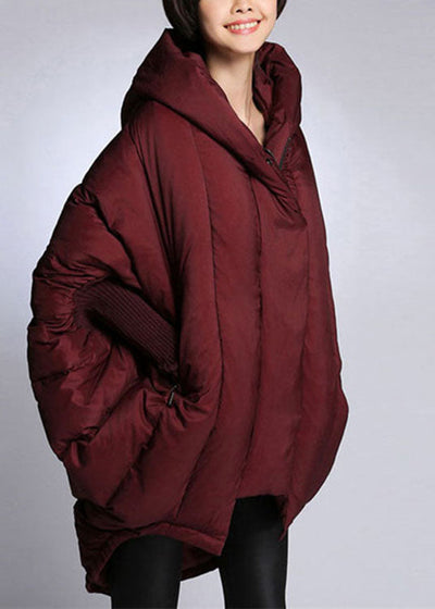 Trendy Mulberry hooded zippered Cloak Sleeves Winter Duck Down coat
