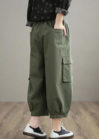 Unique Army Green High Waist Stylish Spring Elastic Waist Pockets Shape Wild Trousers