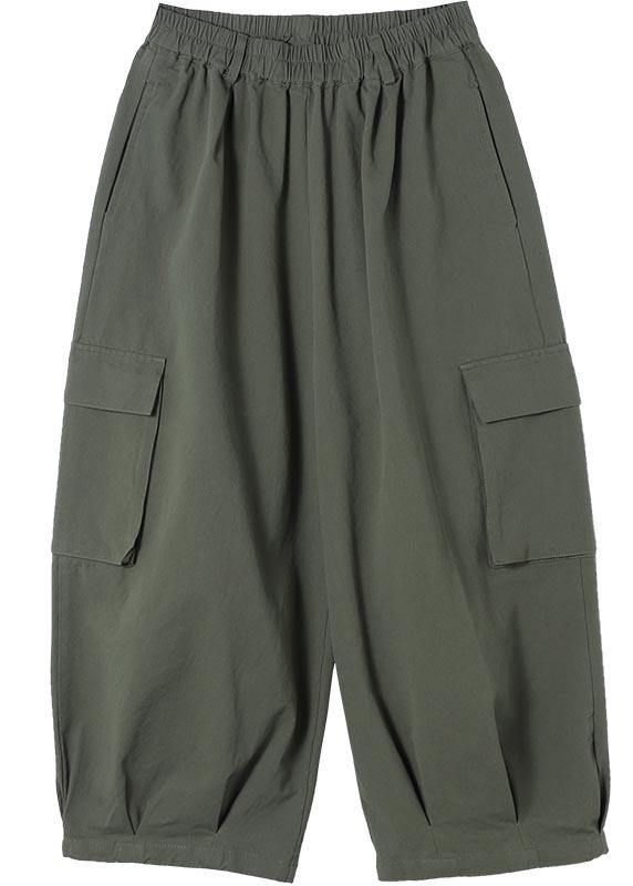 Unique Army Green High Waist Stylish Spring Elastic Waist Pockets Shape Wild Trousers