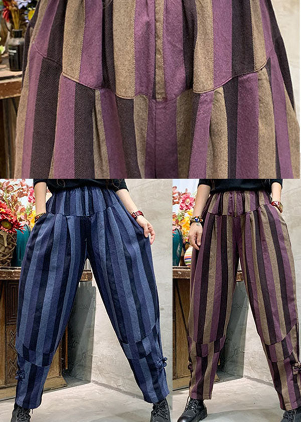 Unique Blue Striped Cotton casual Pants Spring