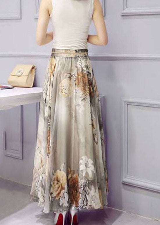 Unique Colorblock Wrinkled Patchwork Print Chiffon Skirts Summer