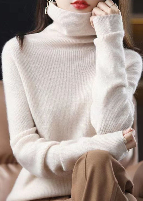 Unique Dark Camel High Neck Thick Cashmere Knit Sweater Tops Winter