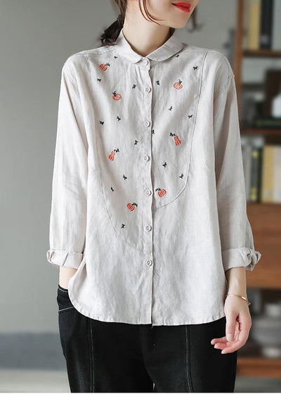 Unique White Embroidery Clothes Peter Pan Collar Baggy Spring Tops