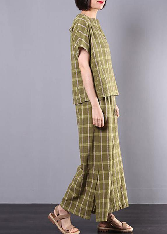 Unique cotton clothes For Women 2019 yellow Plaid Design Split Casual Two Piece Suit