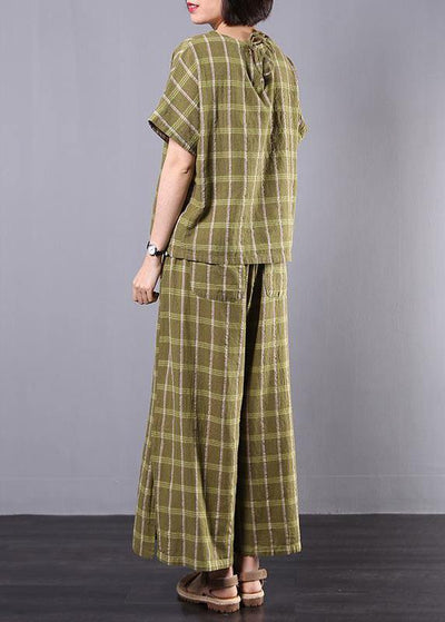 Unique cotton clothes For Women 2019 yellow Plaid Design Split Casual Two Piece Suit