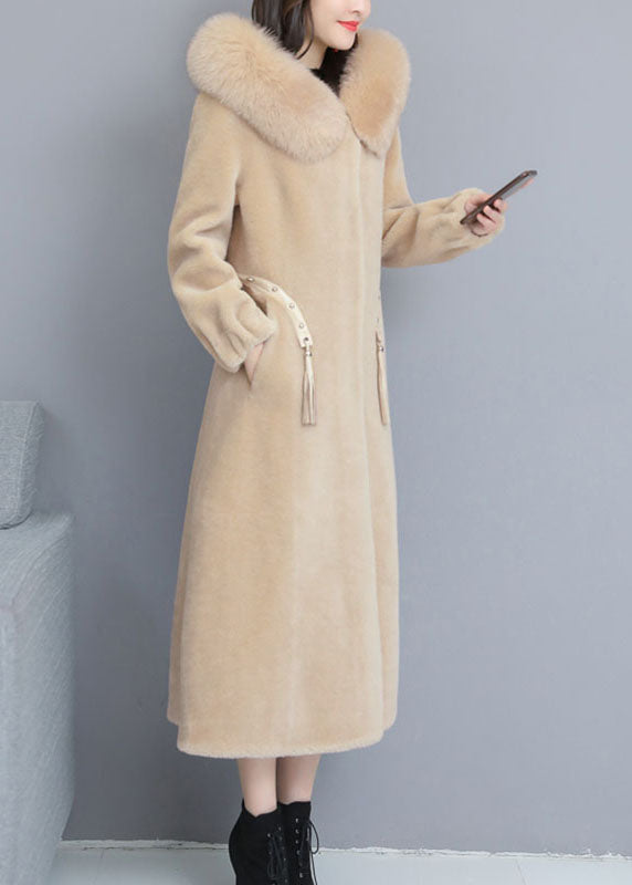 Vintage Beige fashion Nail bead Thick Winter Long sleeve parka