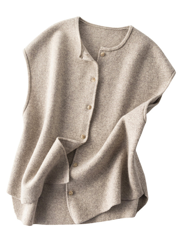 Vintage Khaki Button Woolen Beach Vest Sleeveless