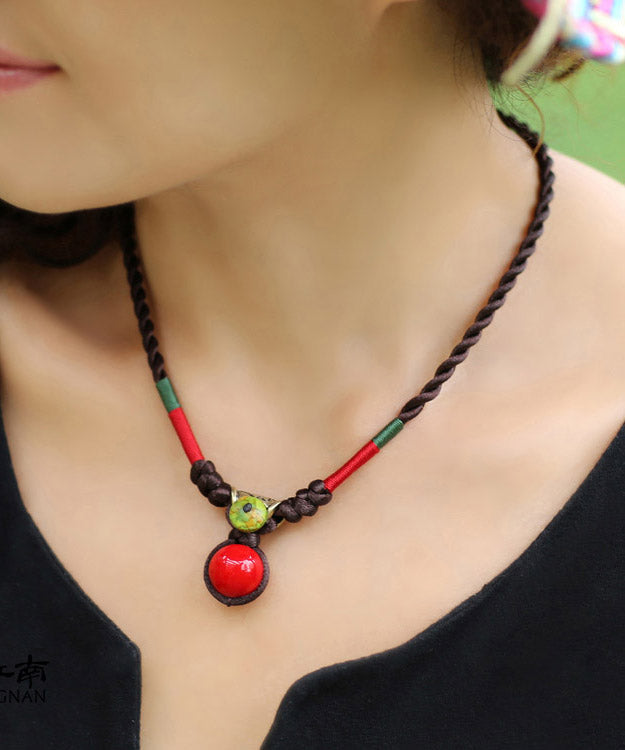 Vintage Red Gem Stone Pendant Necklace