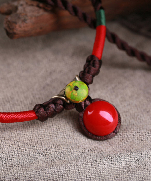 Vintage Red Gem Stone Pendant Necklace