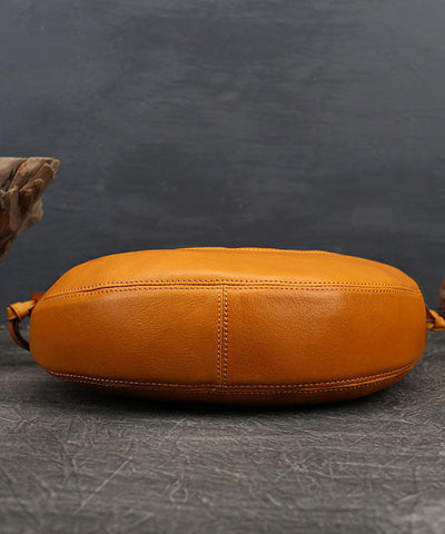 Vintage Yellow Solid Color Patchwork Calf Leather Satchel Handbag
