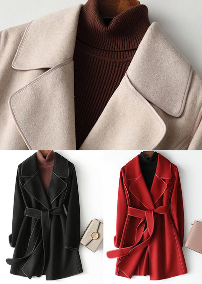 Vogue Red Notched Patchwork Woolen Coats Fall
