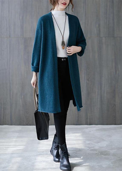 Winter blue knitted outwear plus size clothing fall v neck knitted coat