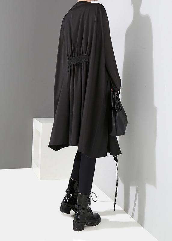 Woman Solid Black Unique Cape Style Coat