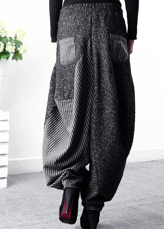 Women Black Asymmetrical Striped harem pants Winter