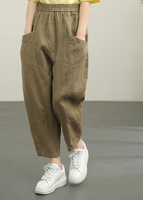 Women Chocolate Elastic Waist Linen Summer Pants