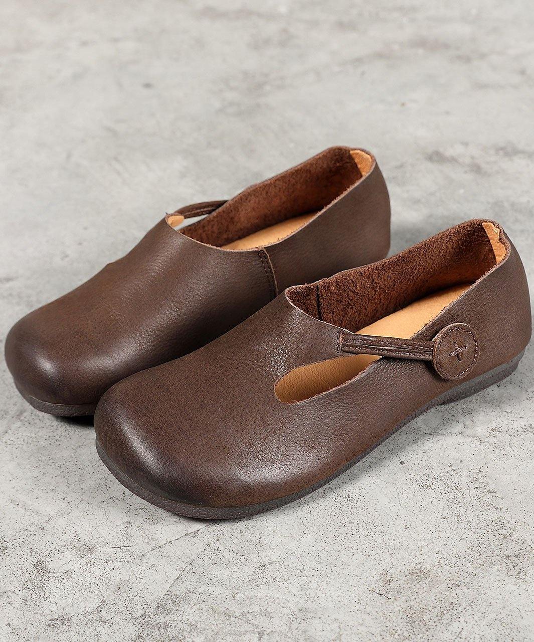 Women Chocolate Flat Shoes For Women Cowhide Leather