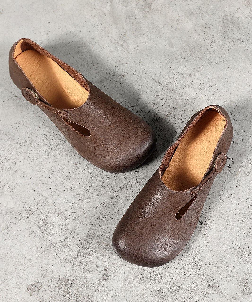 Women Chocolate Flat Shoes For Women Cowhide Leather