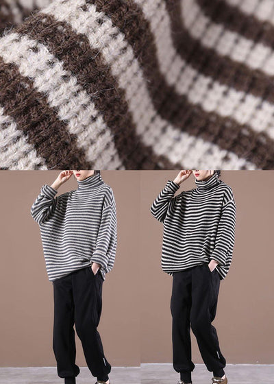 Women Chocolate Striped Long Sleeve Fall Knit Top