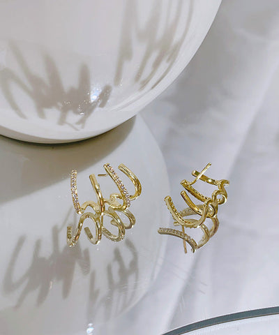 Women Gold Overgild Inlaid Zircon Stud Earrings