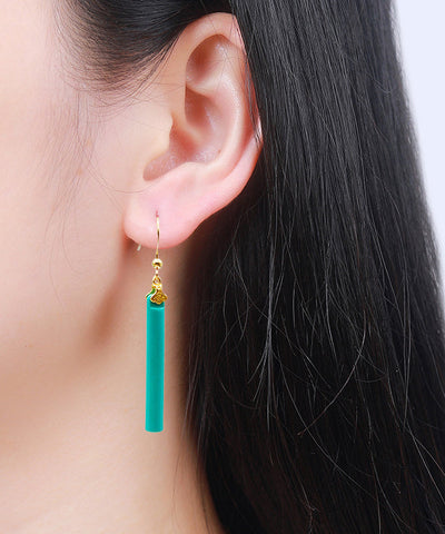 Women Green 14K Gold Turquoise Drop Earrings