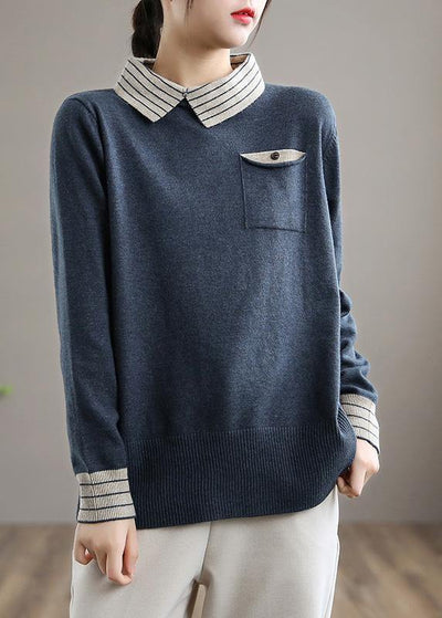 Women Nude Knit Tops Clothing Lapel Patchwork Knit Top Silhouette