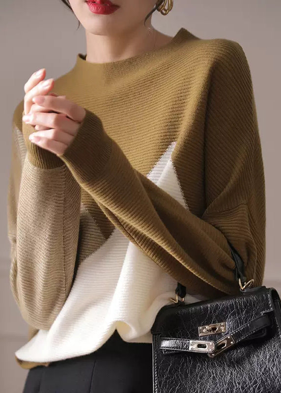 Women O-Neck Patchwork Thick Woolen Knitted Sweaters Long Sleeve