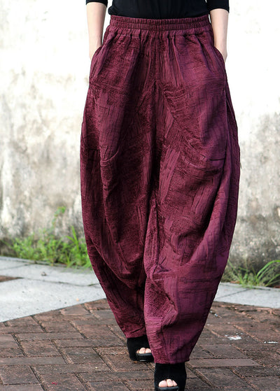 Women Purple Red Jacquard Corduroy harem pants Winter