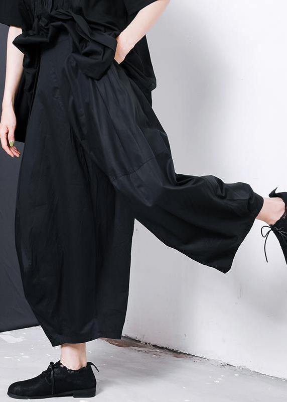 Women black cotton blended Solid Color Pleated Loose Bloomers
