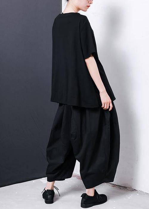 Women black cotton blended Solid Color Pleated Loose Bloomers