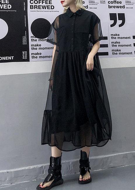Women black tulle tunic top short sleeve Robe summer Dress